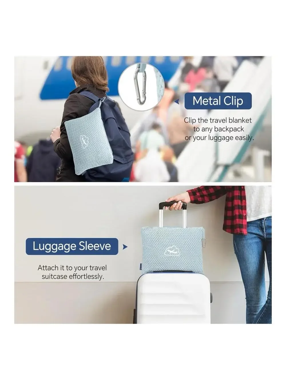 Travel Blanket with Bag, Ultra-Soft Jacquard Fleece Blanket with Luggage Sleeve